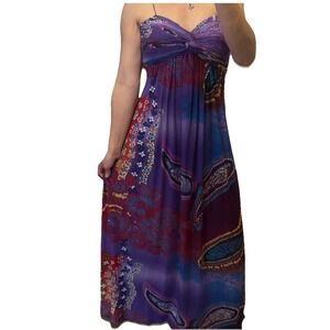 Alberto Makali Vibrant Purple and Red Maxi Dress vintage 1990s Colorful Resort